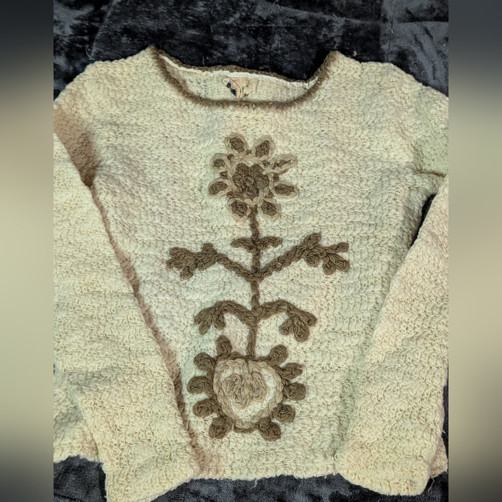 Cozy Cream and Brown Floral Sweater